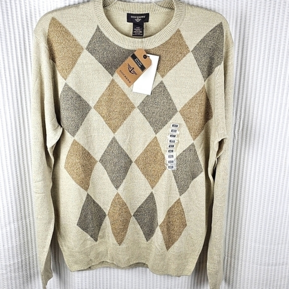 Dockers NWT Medium Argyle Sweater Crew Neck‎ Neutral Classic Professional Gift
